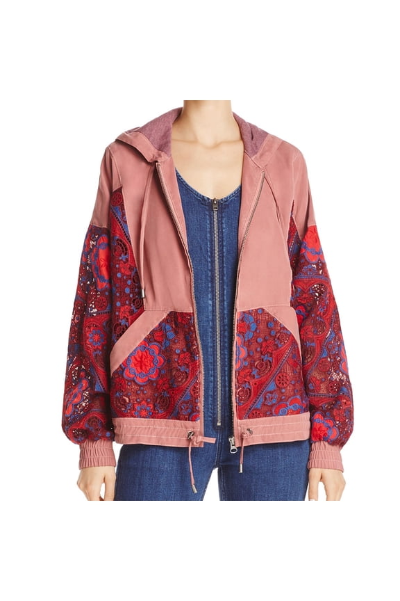 Womens Magpie Lace Hoodie Jacket, Red, Small