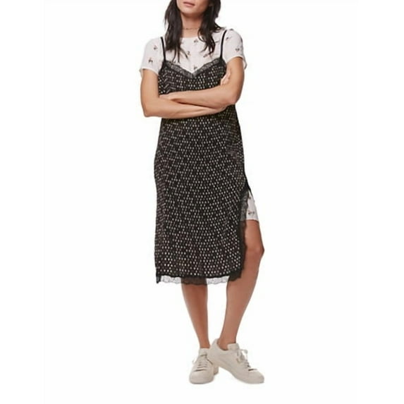 Free People Womens Margot Twofer Slip Dress Black Combo 4