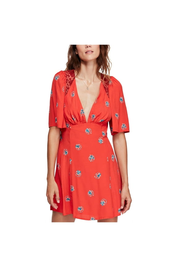 Womens Mockingbird Mesh Inset Mini Dress, Red, 8