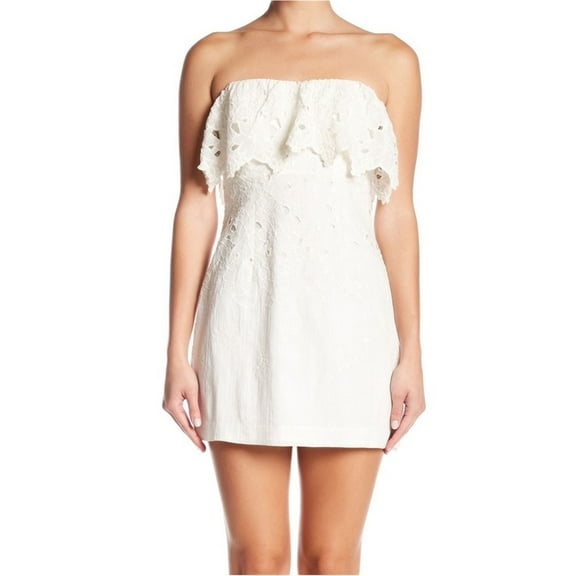 Free People Womens Morning Dove Strapless Mini Dress, Off-White, 10