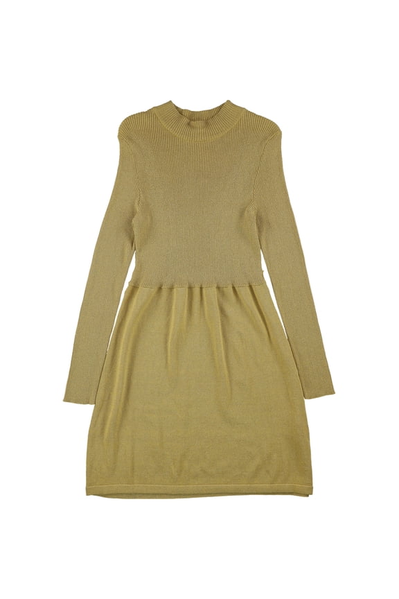 Womens No Belt Sweater Mini Dress, Yellow, Medium