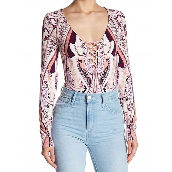 Free People Womens Pick A Place Bodysuit Jumpsuit, Pink, Medium