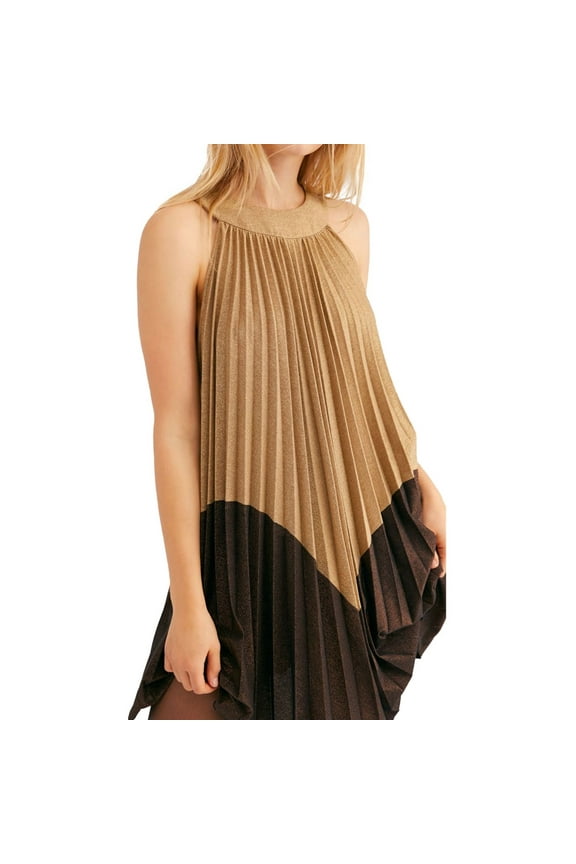 Womens Pleated Love Metallic Mini Dress, Multicoloured, Medium