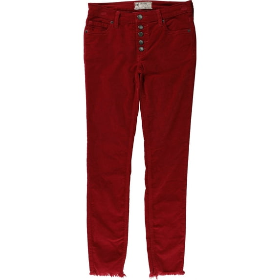 Free People Womens Raw-Edge Cord Casual Cropped Pants, Red, 24