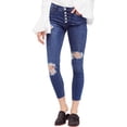 thumbnail image 1 of Free People Womens Raw-Edge Skinny Fit Jeans, Blue, 24, 1 of 2