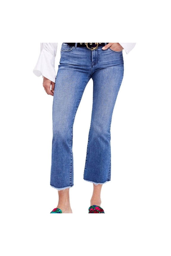 Womens Raw Hem Cropped Jeans, Blue, 24