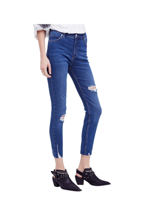 Womens Raw Hem Skinny Fit Jeans, Blue, 29
