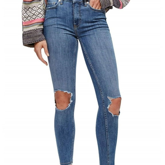 Free People Womens Ripped Skinny Fit Jeans, Blue, 28