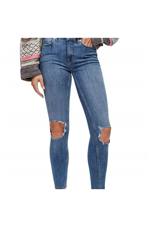 Womens Ripped Skinny Fit Jeans, Blue, 28