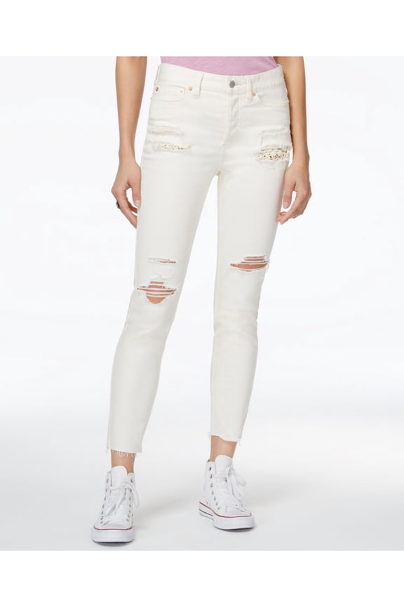 Womens Ivory Frayed Straight leg Jeans Size: 29 Waist