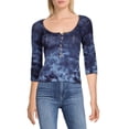 thumbnail image 1 of Free People Womens Rory Pointelle Scoop Neck Henley Top Blue S, 1 of 2