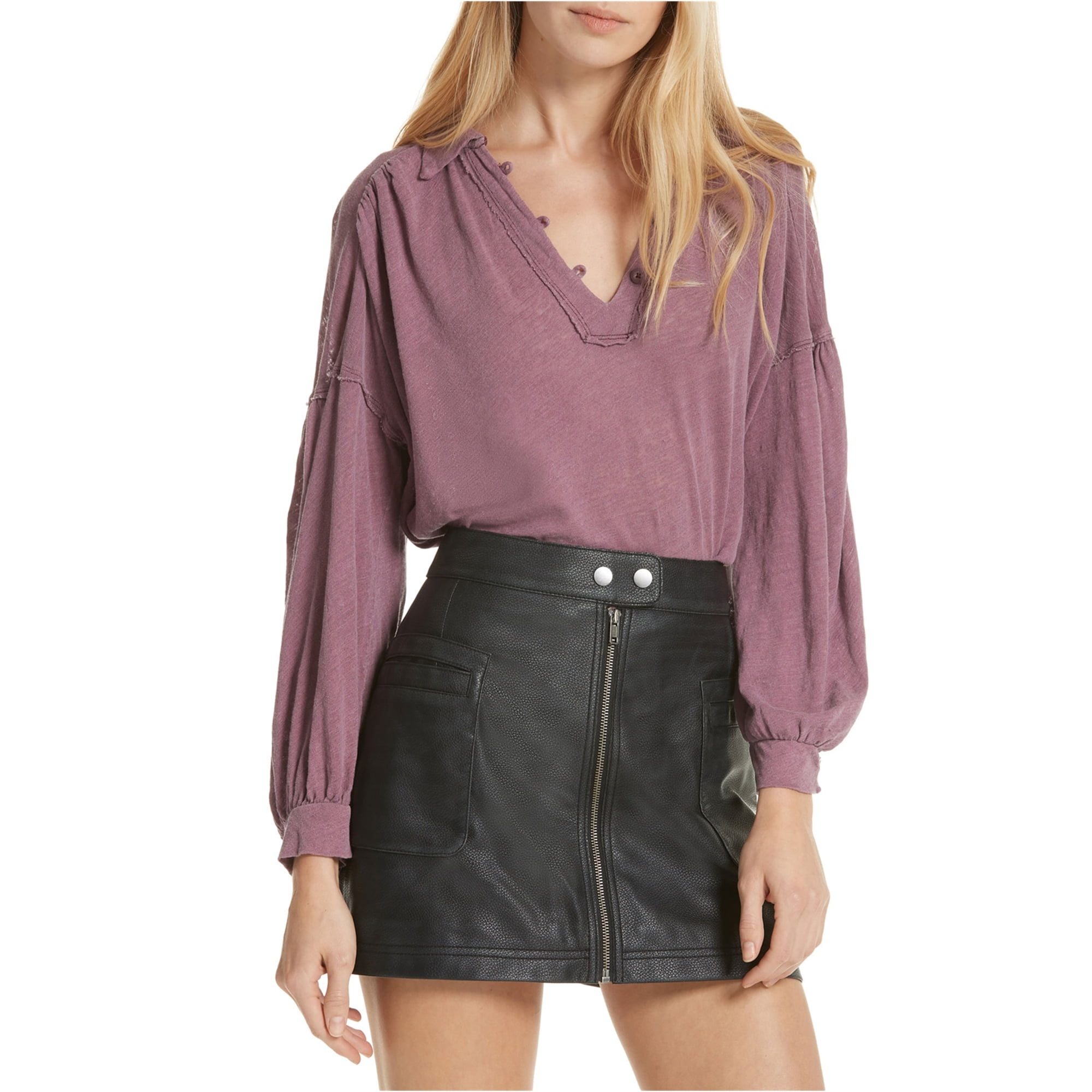 Free People Womens Rush Hour Peasant Blouse, Purple, Small