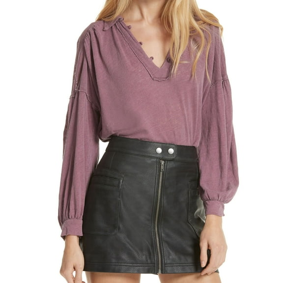 Free People Womens Rush Hour Peasant Blouse, Purple, Small