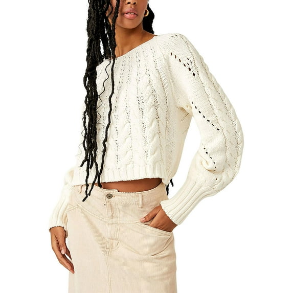 Free People Womens Sandre Knit Long Sleeve Pullover Sweater