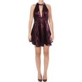 thumbnail image 1 of FREE PEOPLE Womens Purple Sequined Sleeveless Halter Mini Fit + Flare Party Dress  Size: 6, 1 of 2