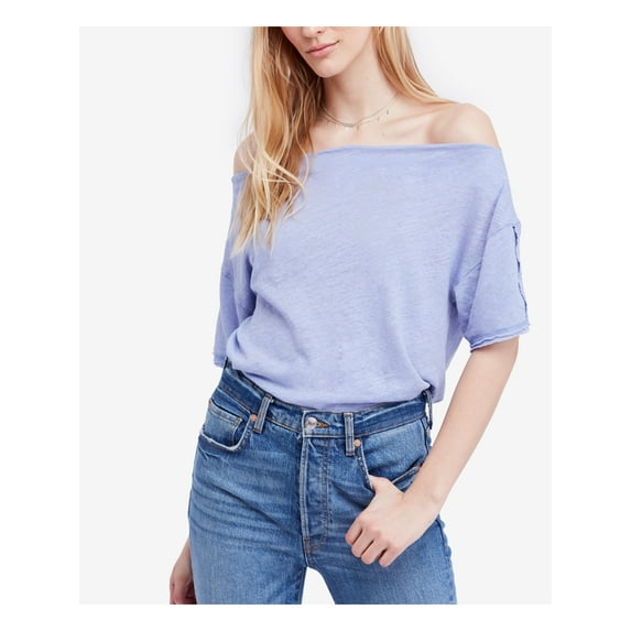 Free People Womens She So Cool Basic T-Shirt, Blue, Small
