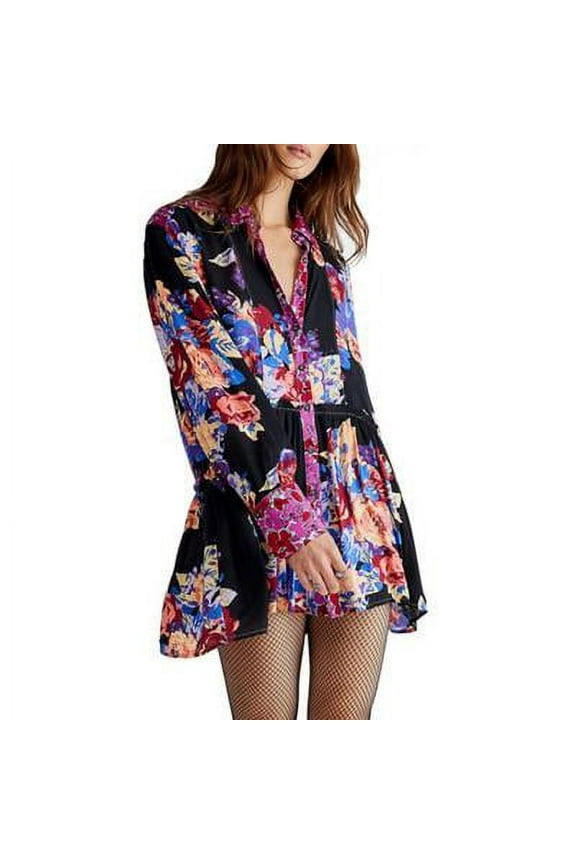 Womens Shirt Long Sleeve Buttondown Collared Blouse Floral Xs S New