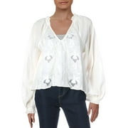 Free People Womens Sivan Embroidered Ruffled Blouse Ivory M