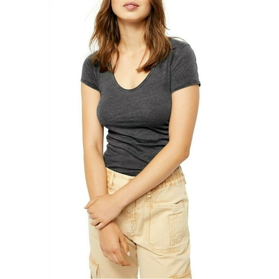 Free People Womens Sonnet Ruched Scoop Neck T-Shirt Black S