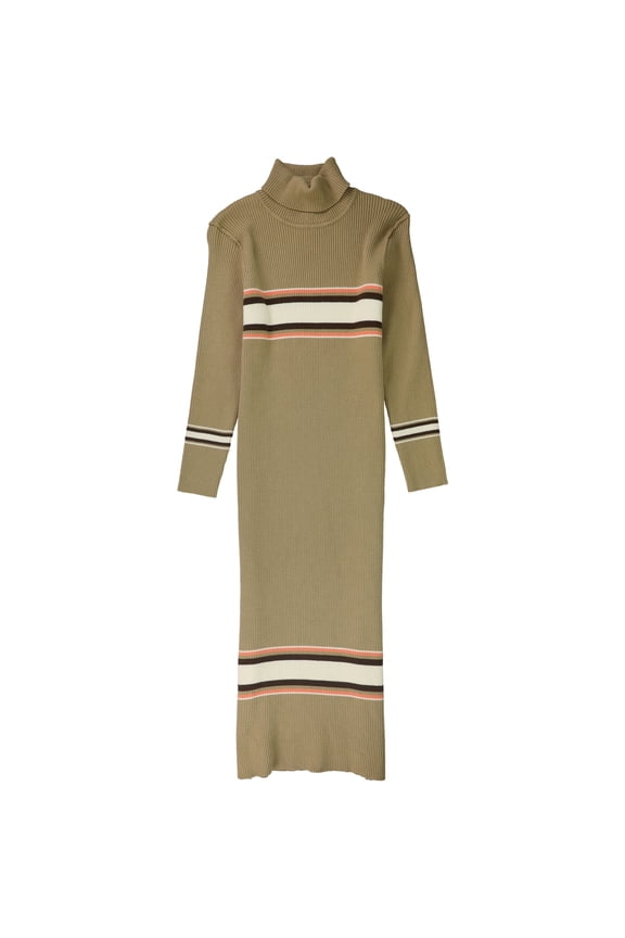 Womens Sport Stripe Sweater Dress, Brown, Large