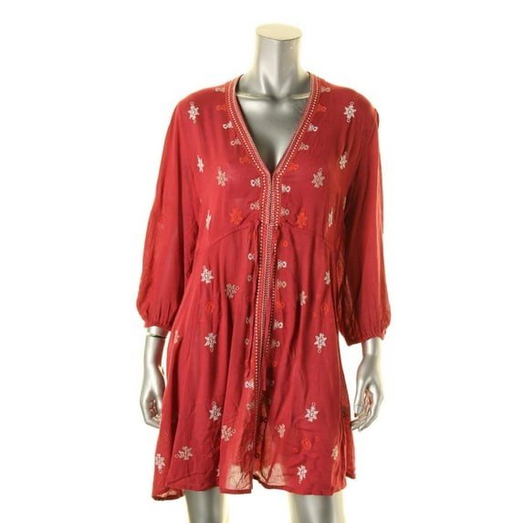 Free People Womens Star Gazer Gauze Embroidered Babydoll Dress