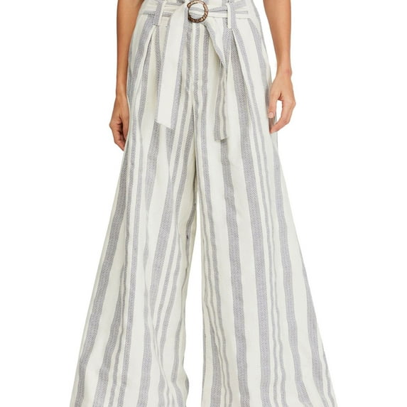 Free People Womens Striped Casual Wide Leg Pants, White, 4