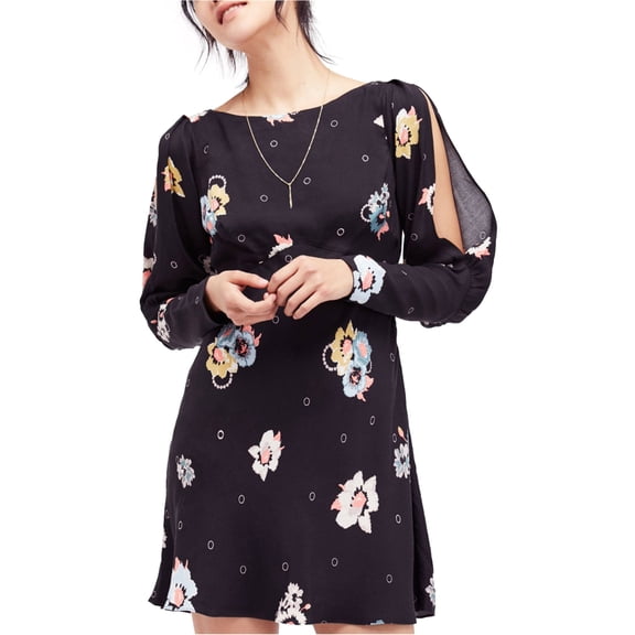 Free People Womens Sunshadows Split-Sleeve Mini Dress, Black, 6