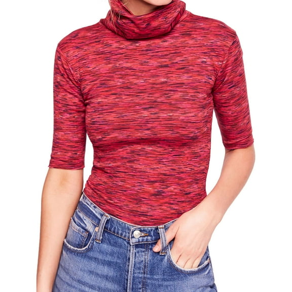 Free People Womens Dyed Turtleneck Pullover Blouse, Red, X-Small