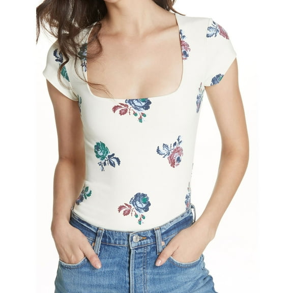 Free People Womens Thong Bodysuit Jumpsuit, Off-White, Small