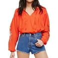thumbnail image 1 of Free People Womens Tropical Summer Knit Blouse, Orange, Small, 1 of 4