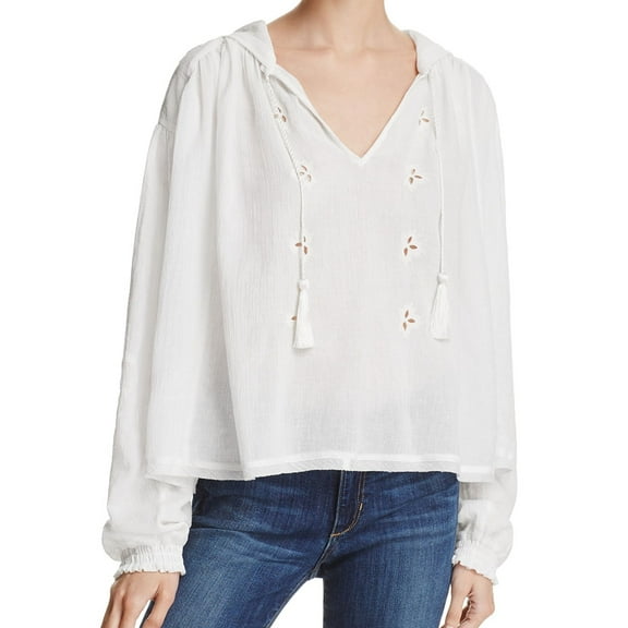 Free People Womens Tropical Summer Knit Blouse, White, Small
