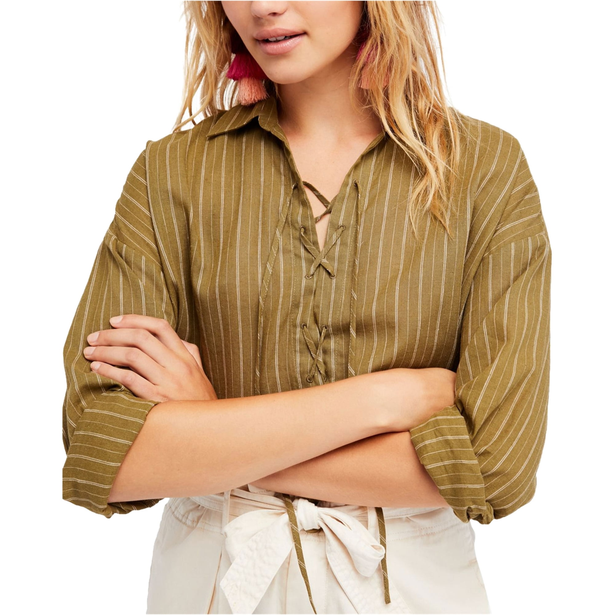 Free People Close To You Waffle Knit Top - Women's Shirts/Blouses in Cool  Moss