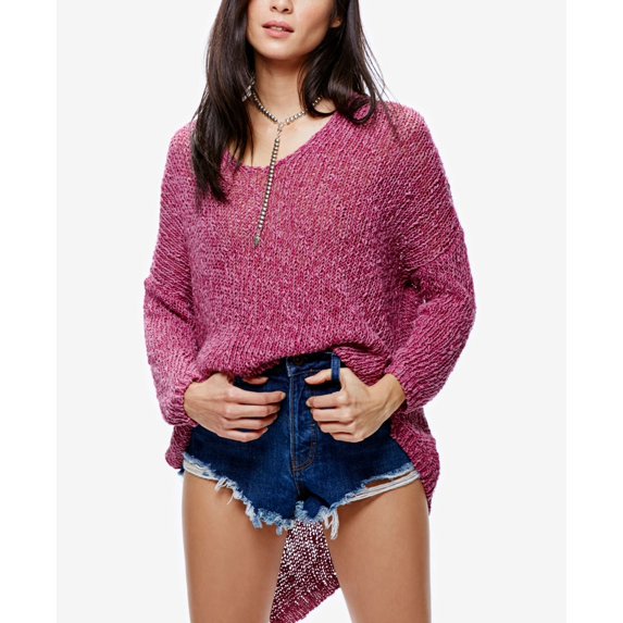 Free People Womens Vertigo Pullover Sweater, Purple, Medium