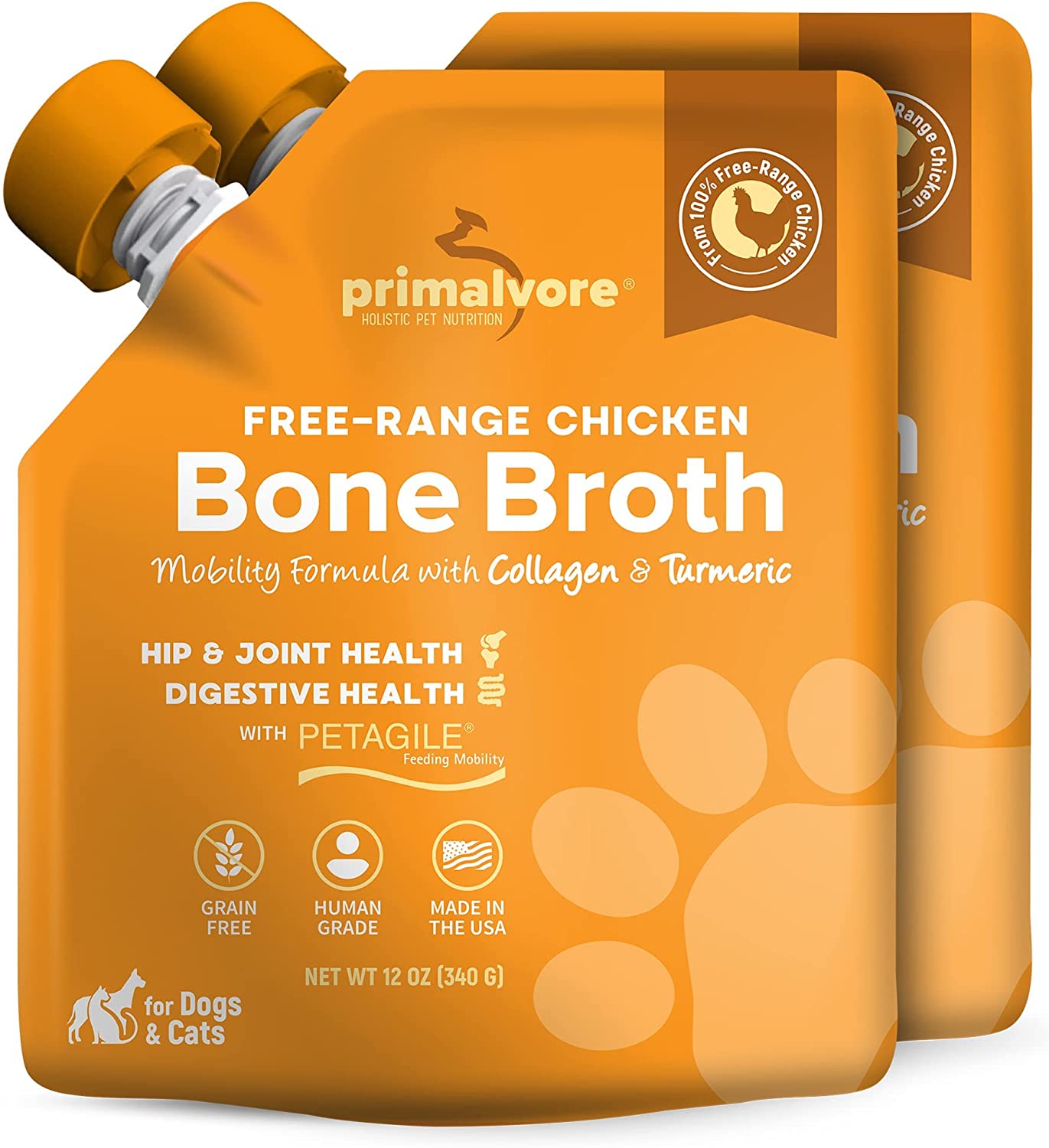 FreeRange Bone Broth for Dogs &Cats, Mobility Formula w/Collagen Peptides to Help Support Hip