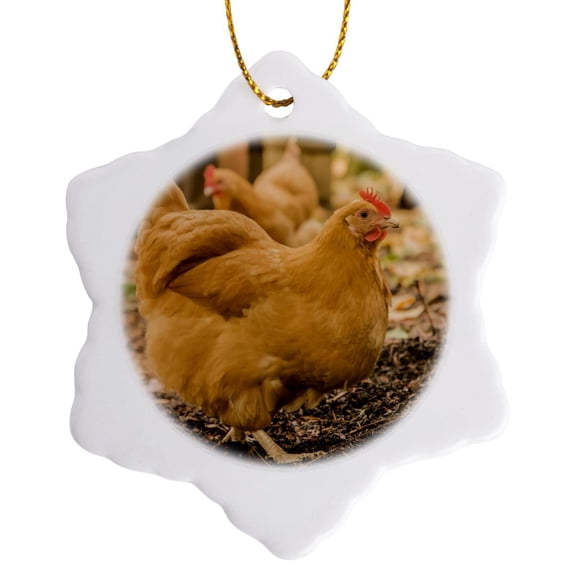 3drose, Free-ranging Buff Orpington Chickens., 3 inch Snowflake Porcelain Ornament