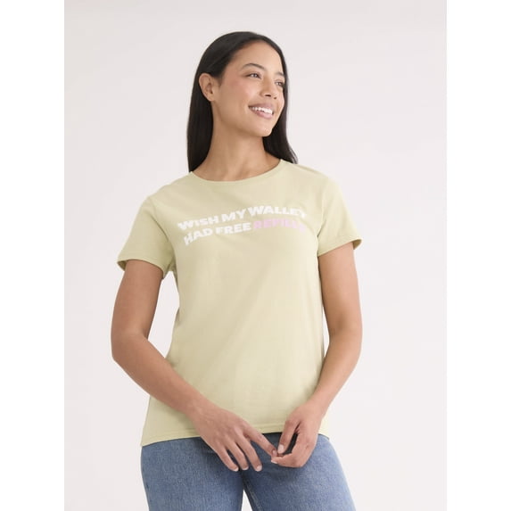 Free Refills Women's Graphic Tee with Short Sleeves, Sizes XXS-XXL