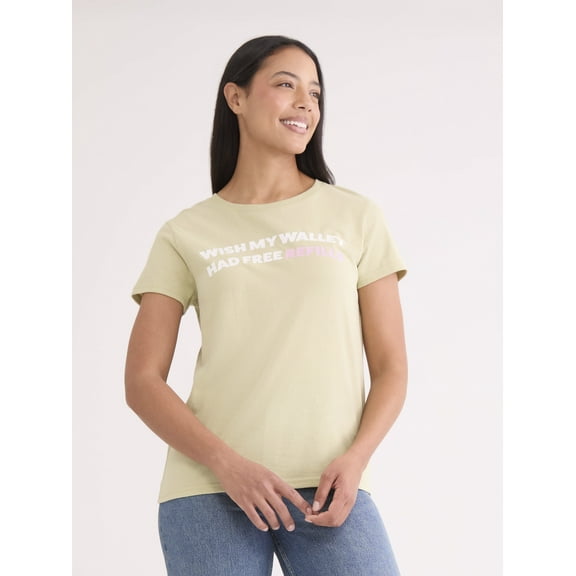 Free Refills Women's Graphic Tee with Short Sleeves, Sizes XXS-XXL