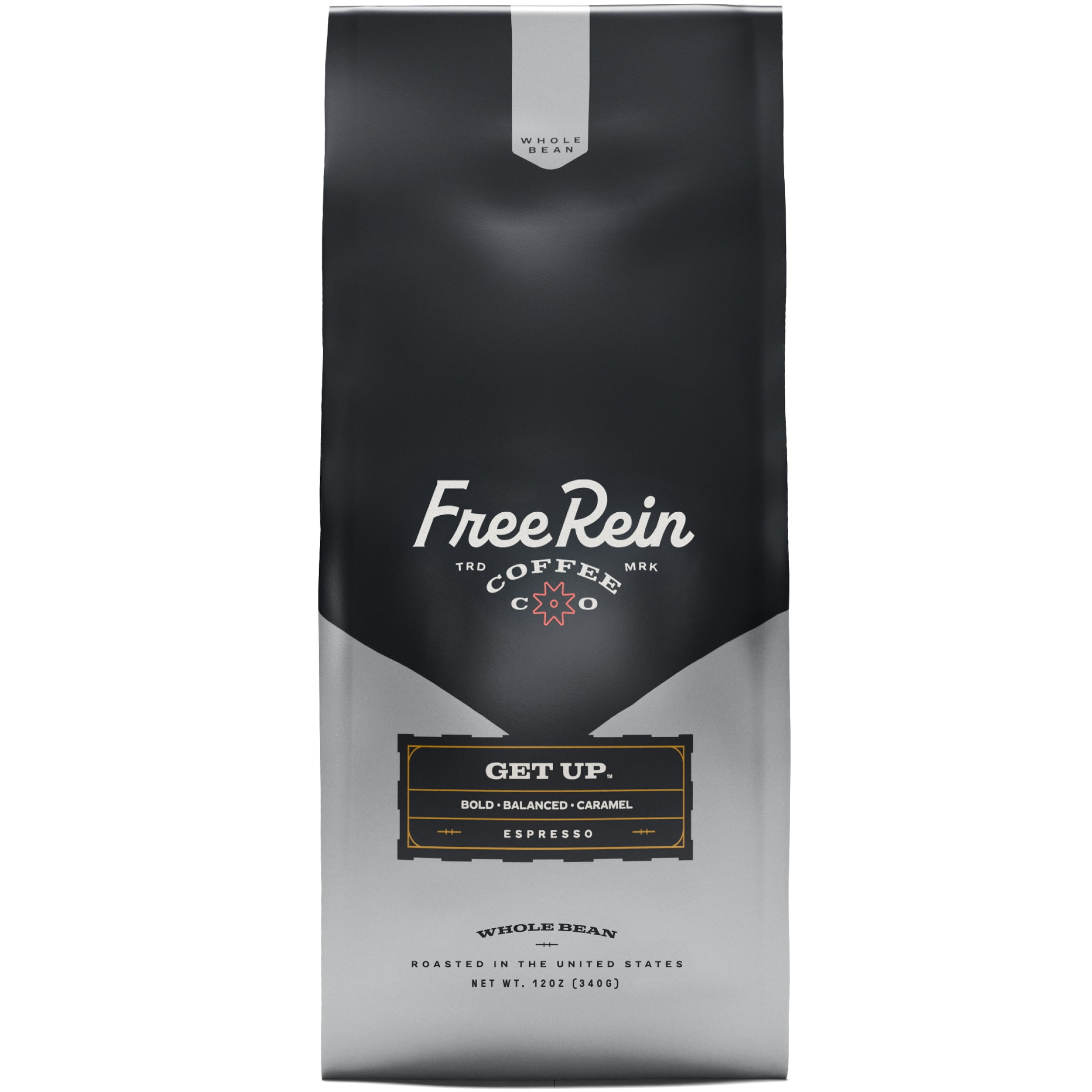 Free Rein Coffee Company, Get Up Espresso Dark Roast Whole Bean Coffee, 12oz Bag