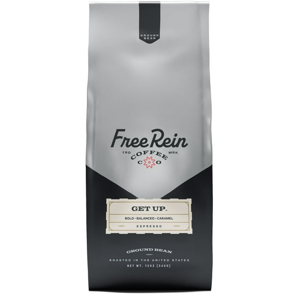 Free Rein Coffee Company, Get Up Espresso Dark Roast Ground Coffee, 12oz Bag