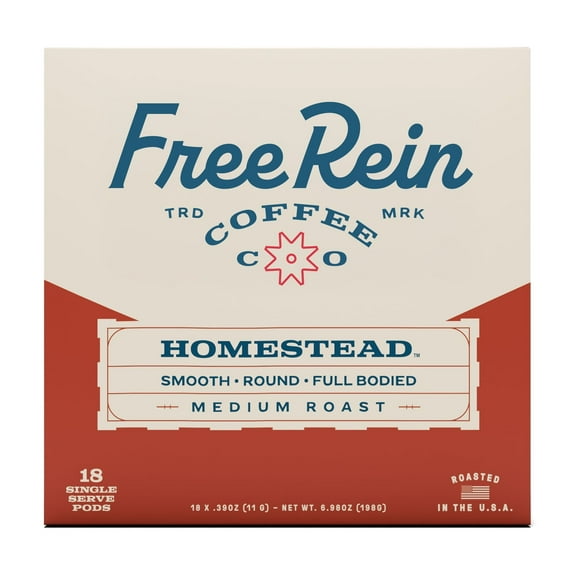 Free Rein Coffee Company Homestead Medium Roast, Coffee Pods, 18ct
