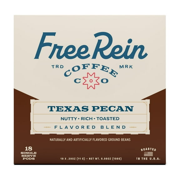 Free Rein Coffee Company, Texas Pecan Medium Roast K-Cup Coffee Pods, 18 Count Box