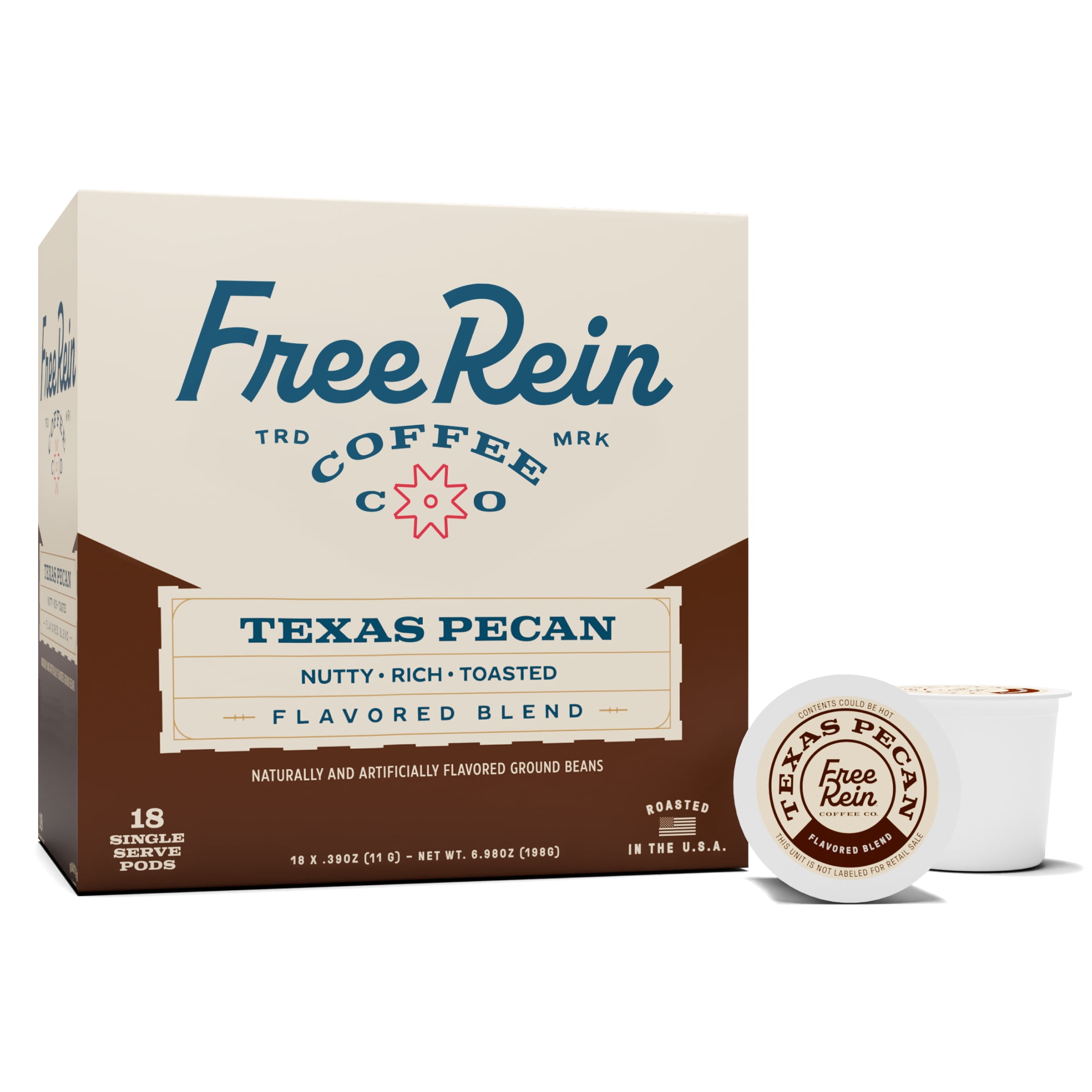 Free Rein Coffee Company, Texas Pecan Medium Roast K-Cup Coffee Pods, 18 Count Box