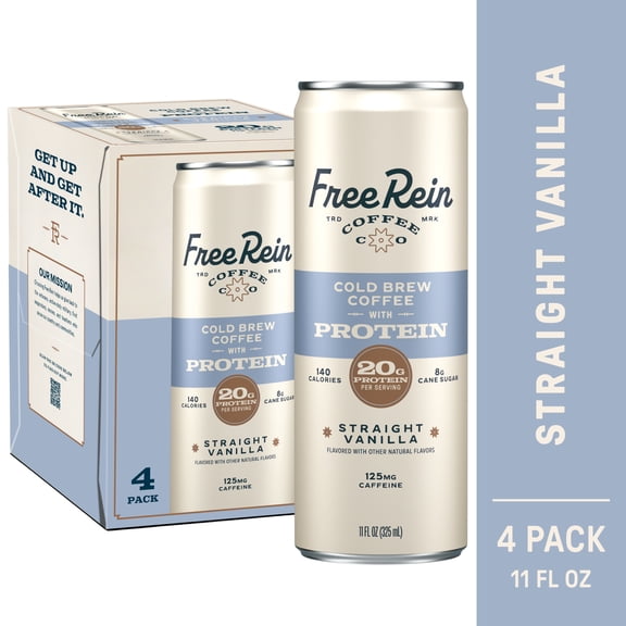 Free Rein Straight Vanilla Cold Brew Coffee with Protein-4 Pack