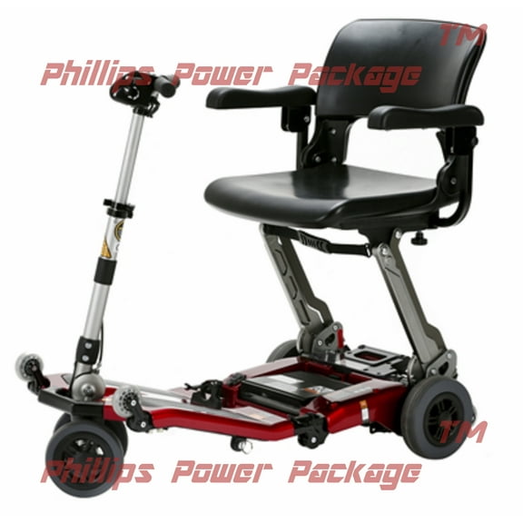 Free Rider USA - Luggie Super - Lightweight Foldable Scooter - 4-Wheel - Red - PHILLIPS POWER PACKAGE TM - $500 VALUE