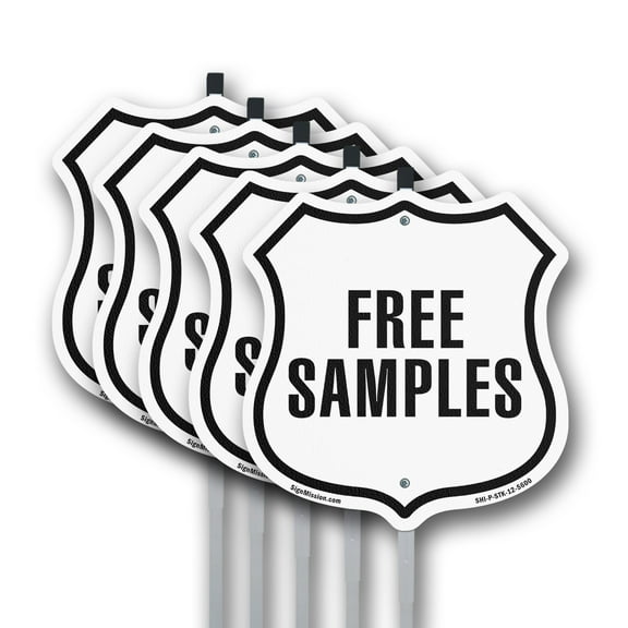 Free Samples (5 Pack) 12 inch X 12 inch Shield Shaped Commercial Grade Plastic Signs with Aluminum Mounting Stakes Weather Resistant Made in the USA