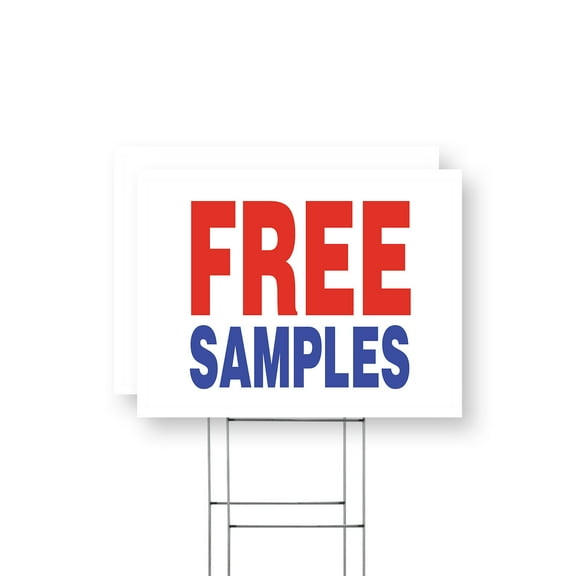 Free Samples Yard Sign 2 Pack of 12 Inch x 16 Inch Single Sided Weatherproof Heavy-Duty Plastic with Stake | Retail Promotions, Customer Incentives, Business Signage | Made in USA