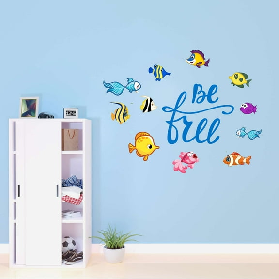Be Free School Of Fish Mermaid Dolphin Colorful Fish Salt Water Princess Creatures Seahorse Queen Sweet Unicorn Lovely Dream Holiday Gift Decorating Bedroom Wall Decal Sticker - Size: 40 In X 32 In