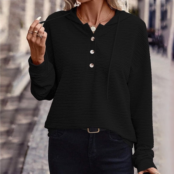 Free Shipping Hoodies for Women Button Collar Drawstring Casual Long Sleeve Y2k Hoodie Lightweight Stretch Knit Hooded Sweatshirt