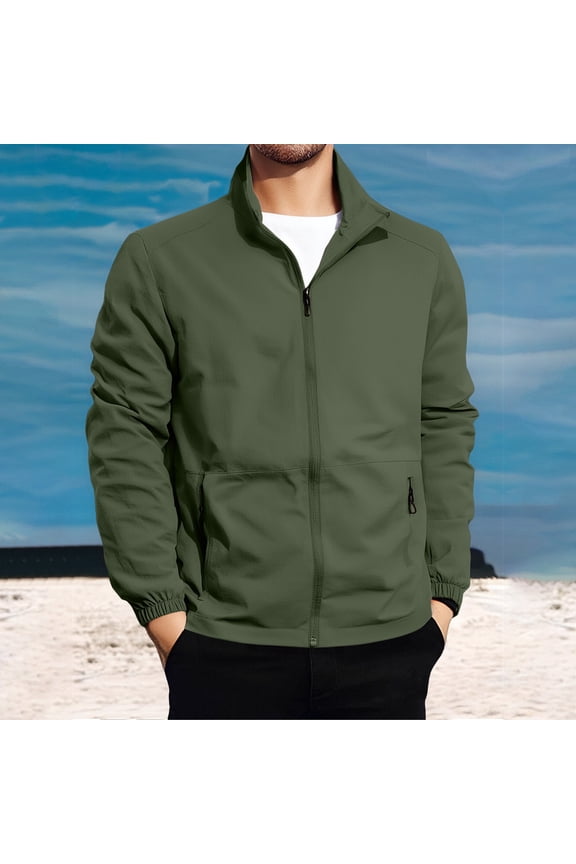 Free Shipping Light Jackets for Men with Zipper Pockets Zip Up Stand Collar Golf Jacket Lightweight Big and Tall