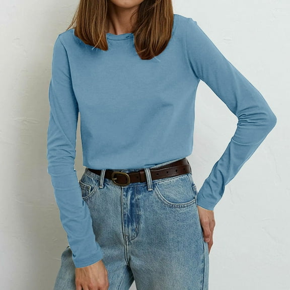 Free Shipping Long Sleeve Knit Tops for Women Round Neck Basic Tees, New Women's All-Match Pullover Fit Fall Tops